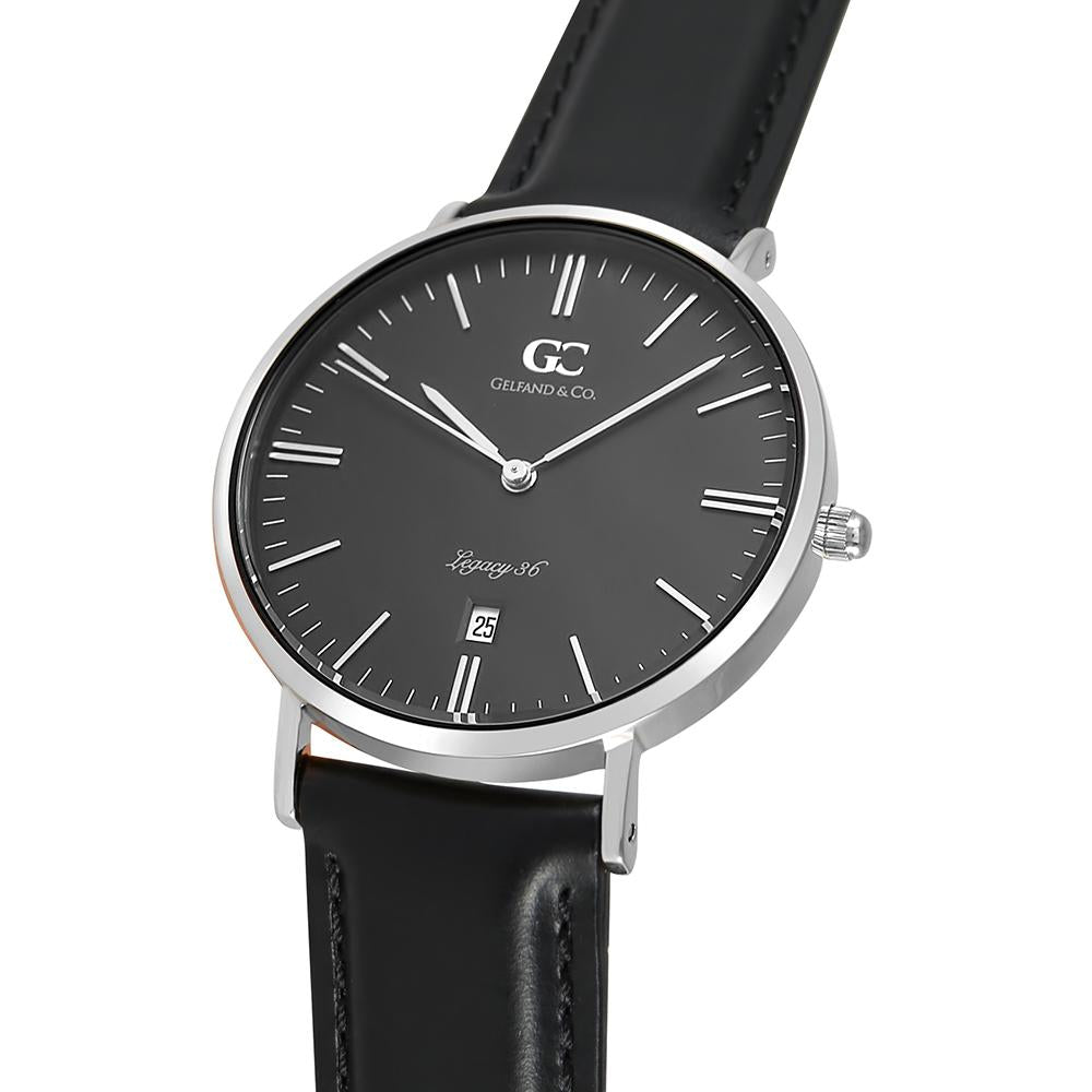 36mm Varick TL13661 Black Silver Black Leather Strap Women's Watch