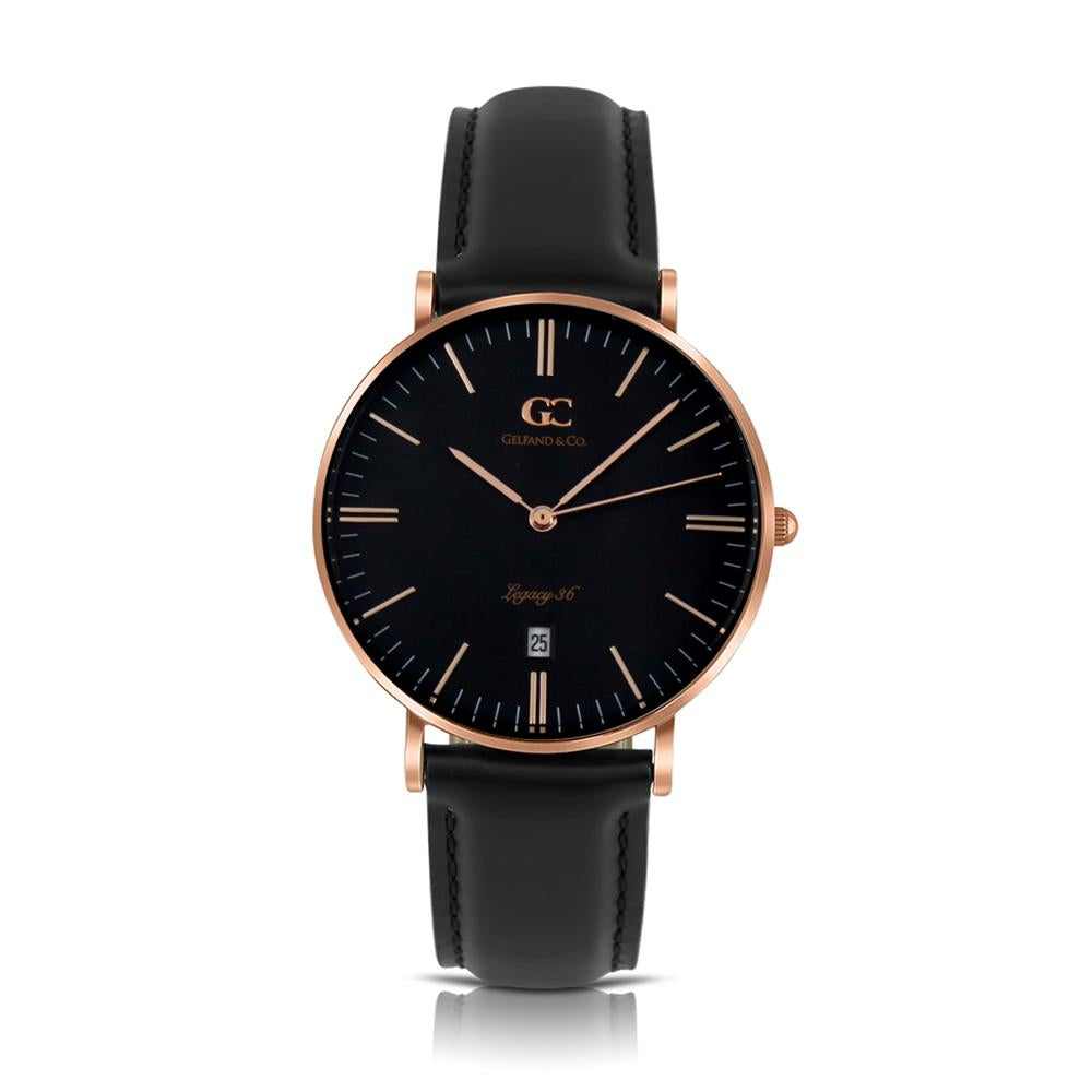 36mm Varick TL13662 Black Rose Gold Black Leather Strap Women's Watch