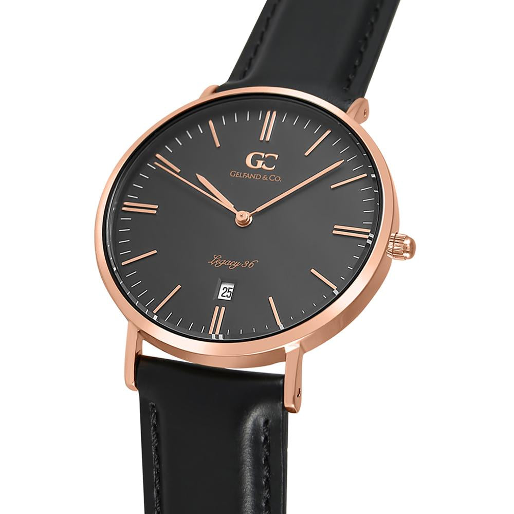 36mm Varick TL13662 Black Rose Gold Black Leather Strap Women's Watch
