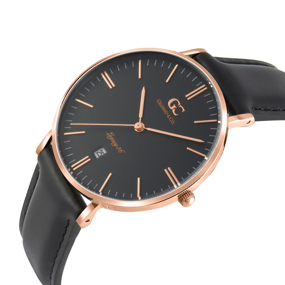 36mm Varick TL13662 Black Rose Gold Black Leather Strap Women's Watch