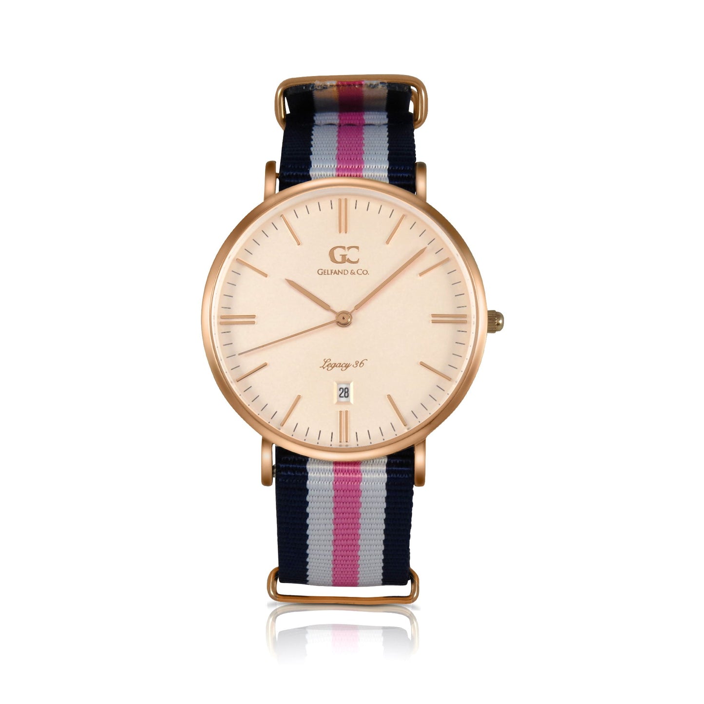 36mm Vestry TL13658 Peach Rose Gold Pink White Navy Blue Nylon Nato Band Strap Women's Watch