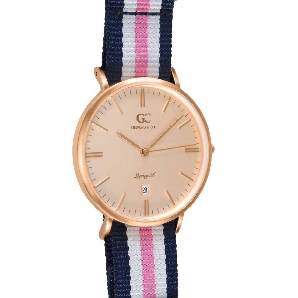 36mm Vestry TL13658 Peach Rose Gold Pink White Navy Blue Nylon Nato Band Strap Women's Watch
