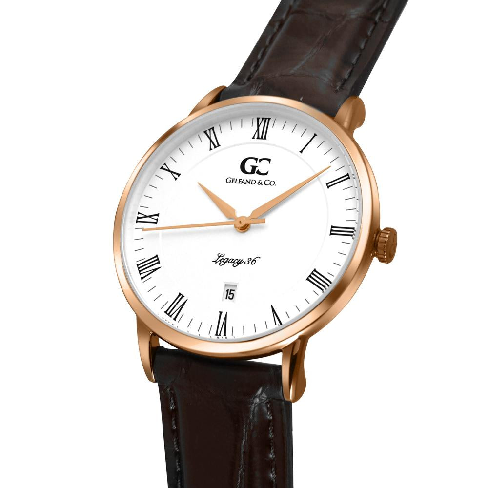 36mm Washington RN13612 White Rose Gold Brown Crocodile Leather Women's Watch