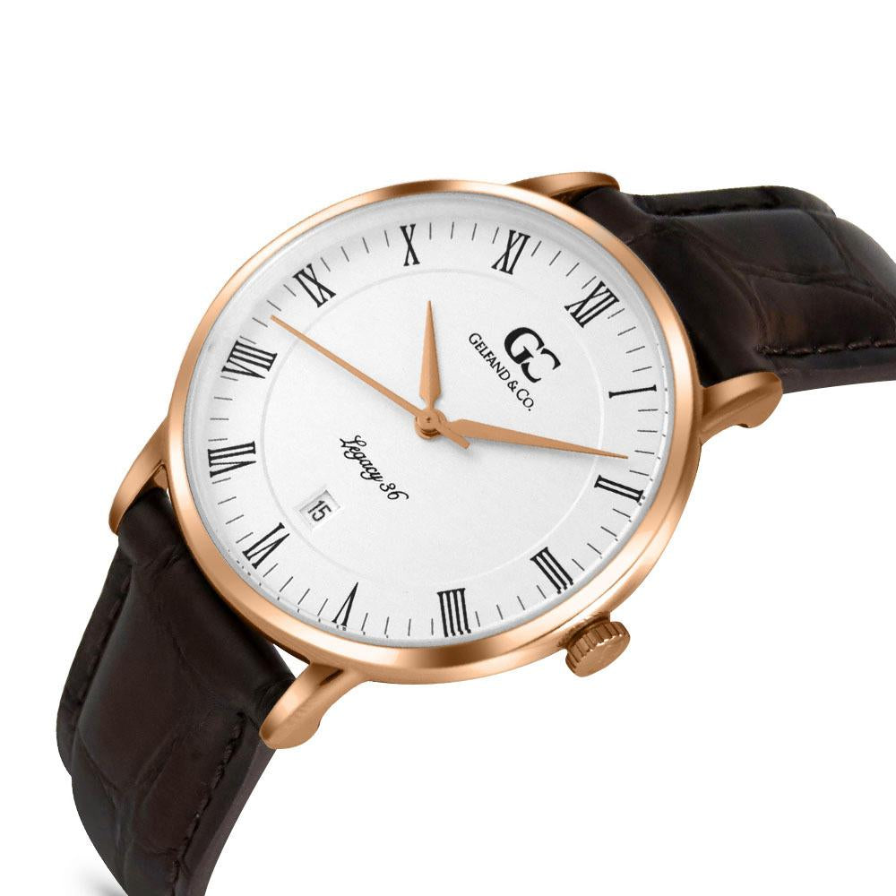 36mm Washington RN13612 White Rose Gold Brown Crocodile Leather Women's Watch