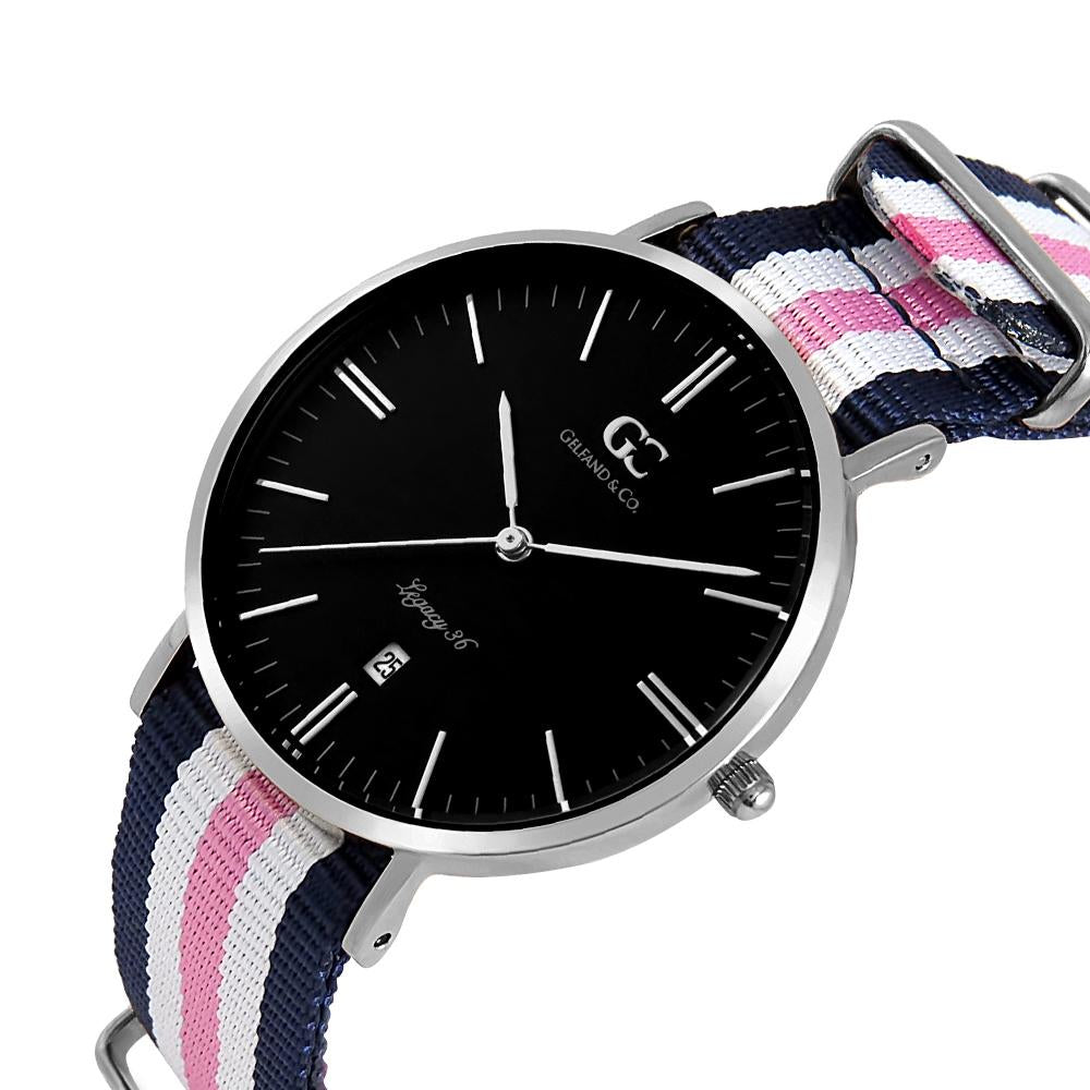 36mm York TL13669 Black Silver White Pink Navy Blue Nylon Nato Strap Band Women's Watch