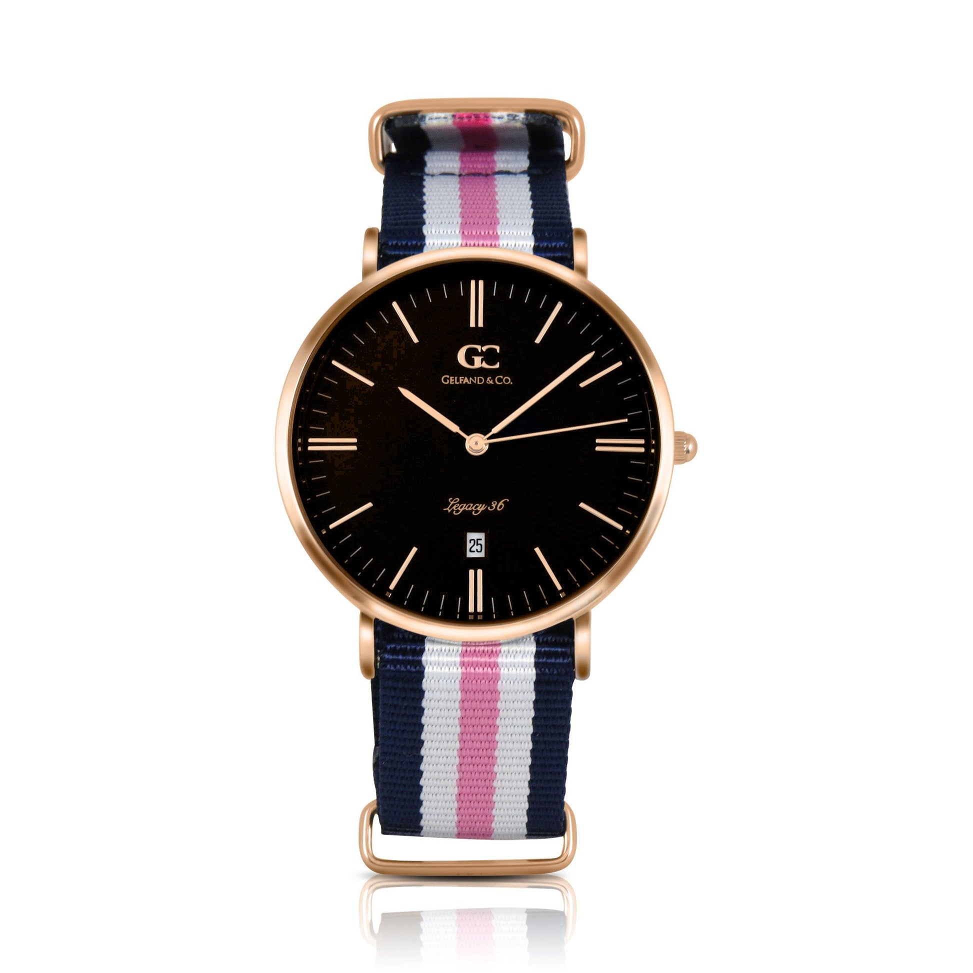 36mm York TL13670 Black Rose Gold White Pink Navy Blue Nylon Nato Strap Band Women's Watch