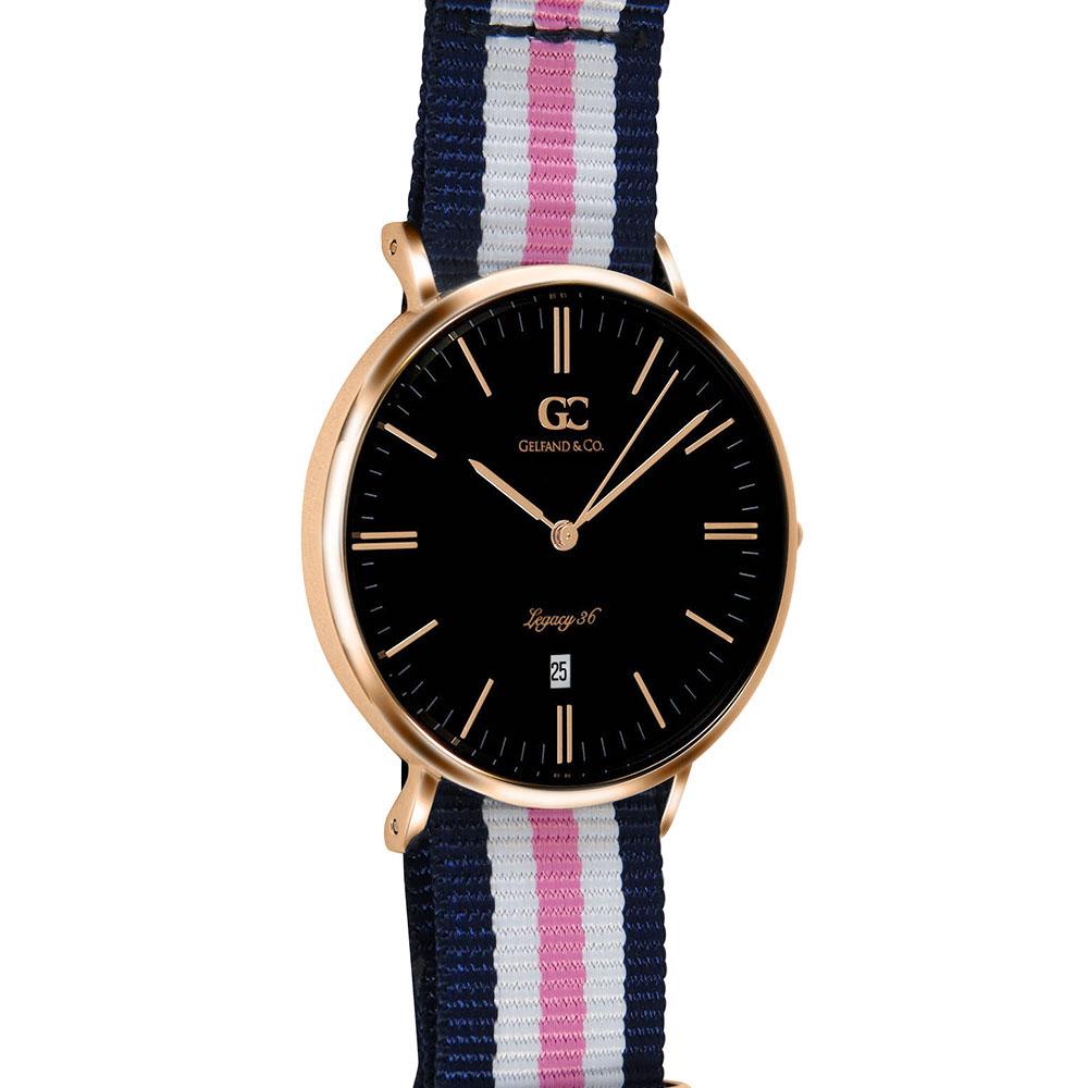 36mm York TL13670 Black Rose Gold White Pink Navy Blue Nylon Nato Strap Band Women's Watch