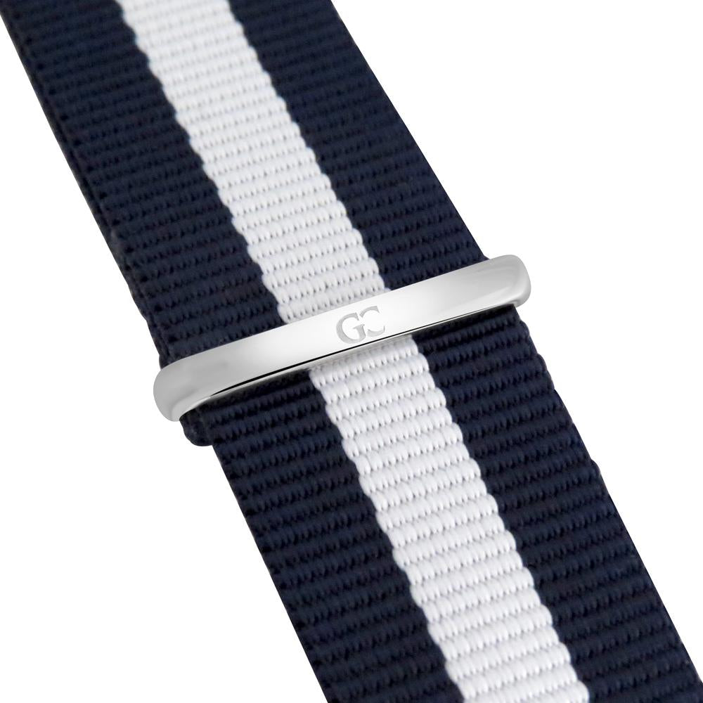 40mm Crosby TL14015 White Navy Blue Silver Nylon Nato Band Strap Men's Watch