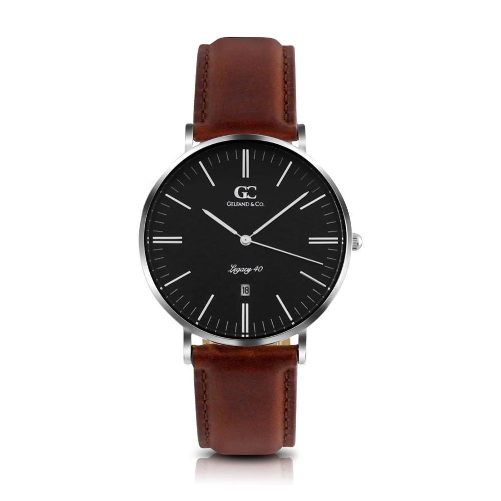 40mm Barclay TL14021 Black Silver Brown Leather Strap Men's Watch