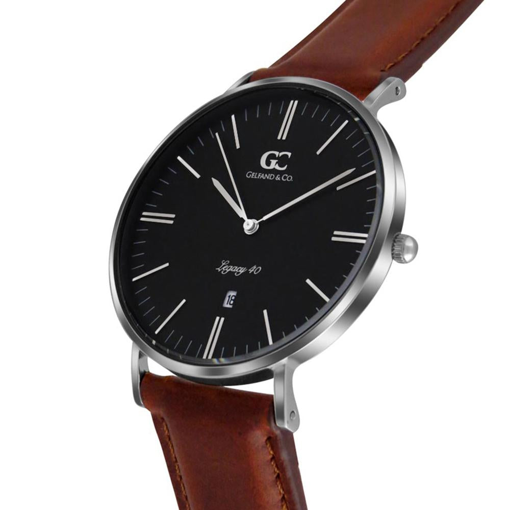 40mm Barclay TL14021 Black Silver Brown Leather Strap Men's Watch