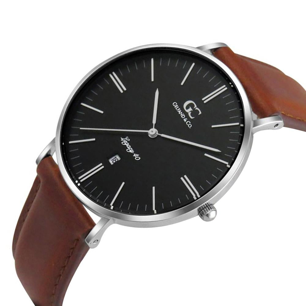 40mm Barclay TL14021 Black Silver Brown Leather Strap Men's Watch