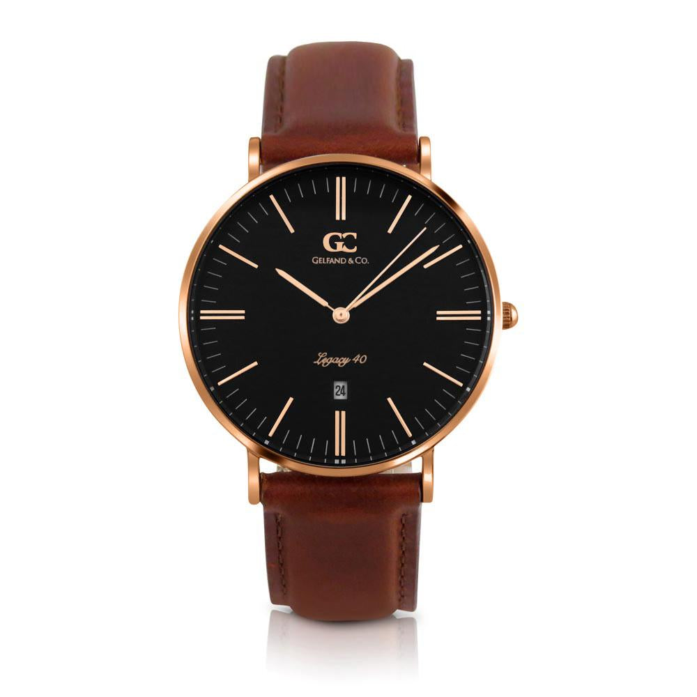 40mm Barclay TL14022 Black Rose Gold Brown Leather Strap Men's Watch