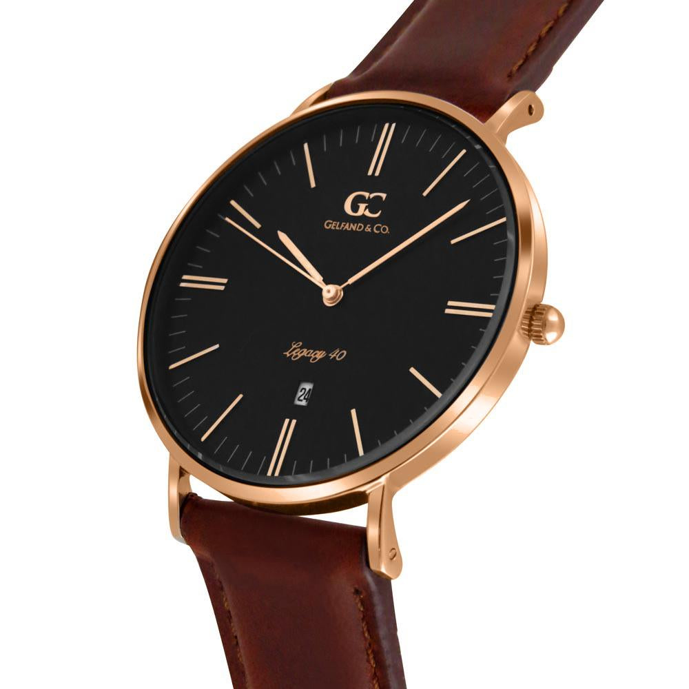 40mm Barclay TL14022 Black Rose Gold Brown Leather Strap Men's Watch