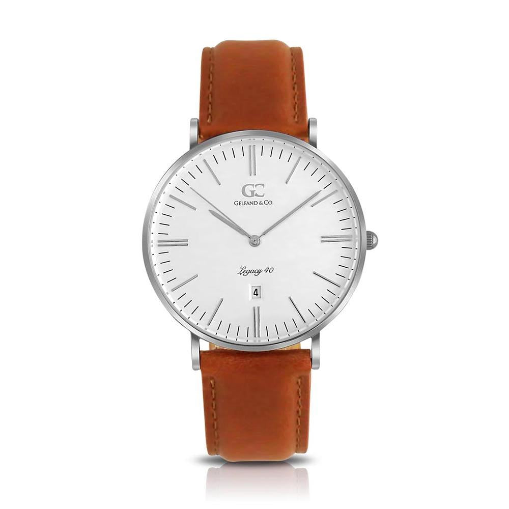 40mm Barrow TL14005 White Silver Light Brown Leather Men's Watch