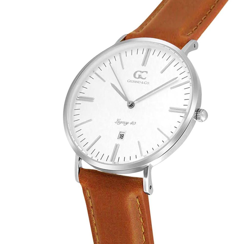 40mm Barrow TL14005 White Silver Light Brown Leather Men's Watch