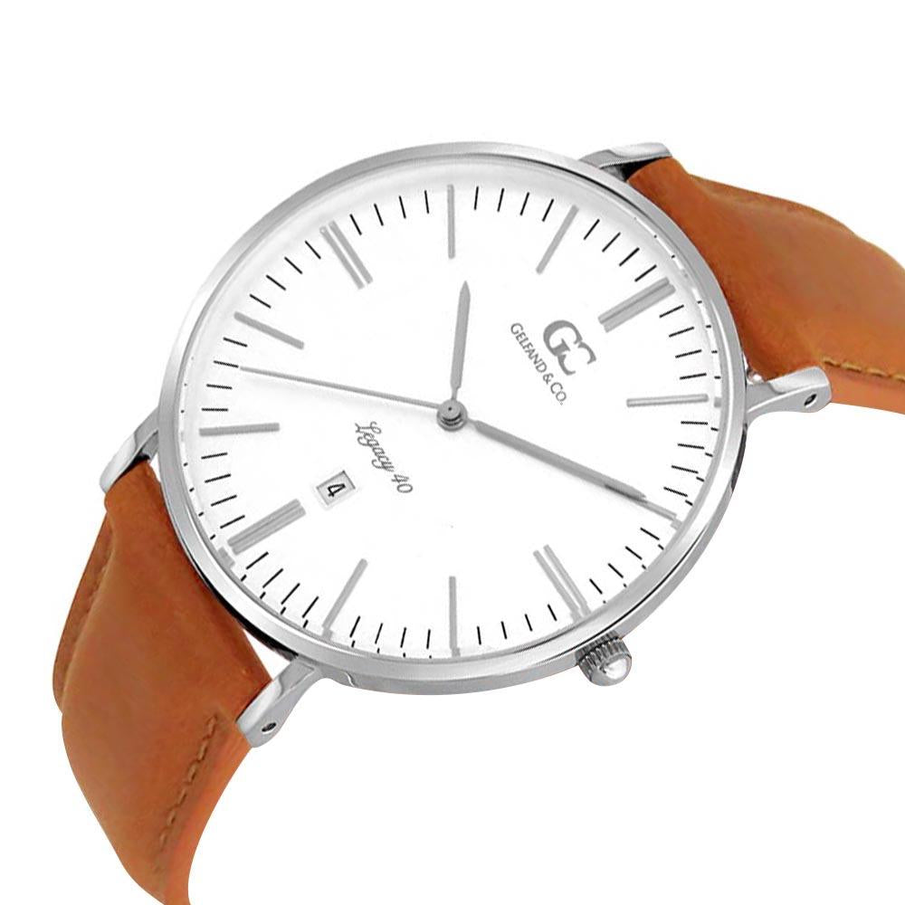 40mm Barrow TL14005 White Silver Light Brown Leather Men's Watch