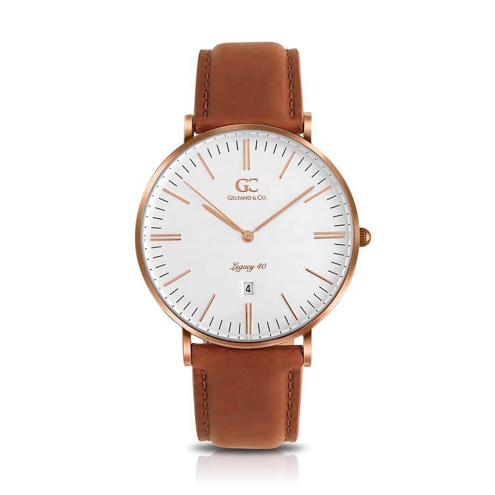 40mm Barrow TL14006 White Rose Gold Light Brown Leather Men's Watch