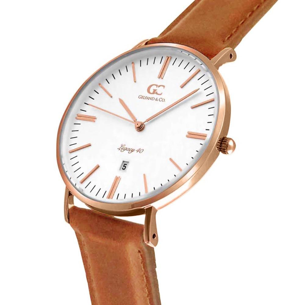40mm Barrow TL14006 White Rose Gold Light Brown Leather Men's Watch