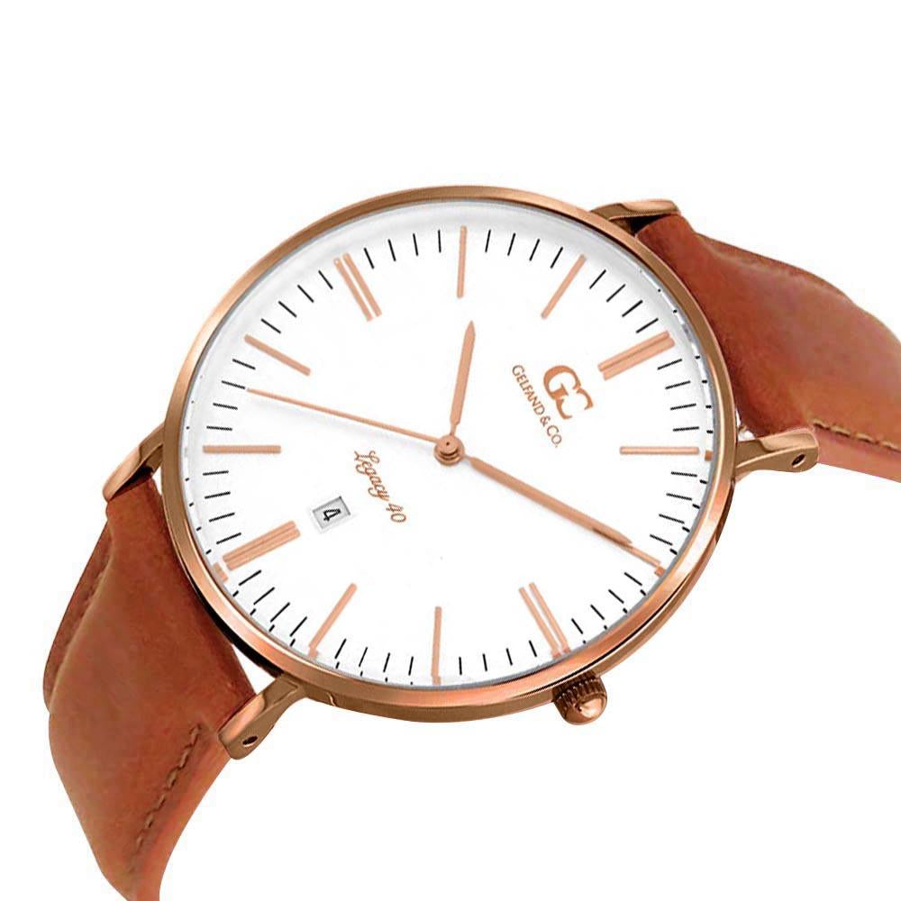40mm Barrow TL14006 White Rose Gold Light Brown Leather Men's Watch