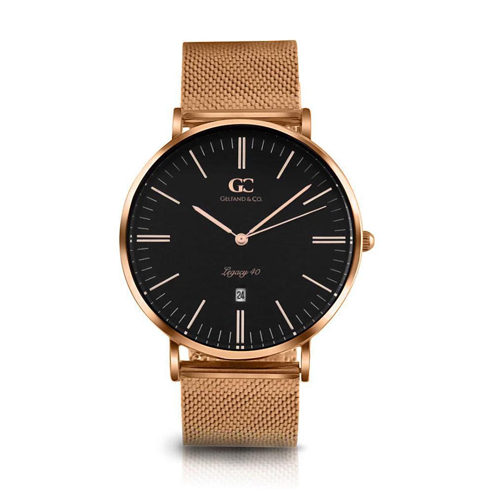 40mm Bowery TL14024 Black Rose Gold Mesh Band Strap Men's Watch