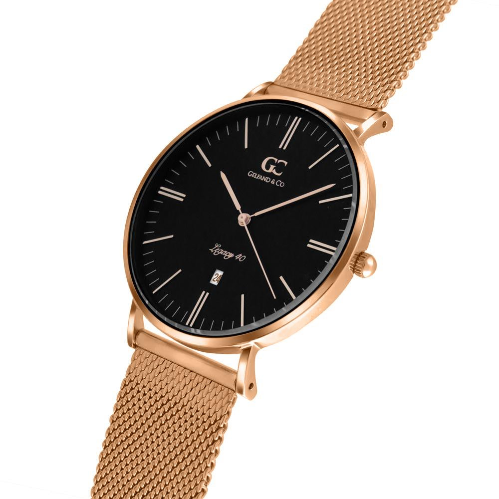 40mm Bowery TL14024 Black Rose Gold Mesh Band Strap Men's Watch