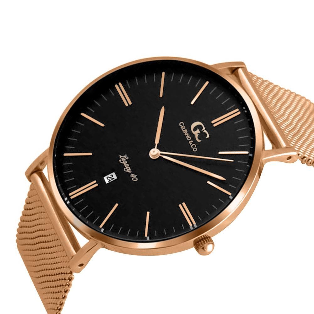 40mm Bowery TL14024 Black Rose Gold Mesh Band Strap Men's Watch