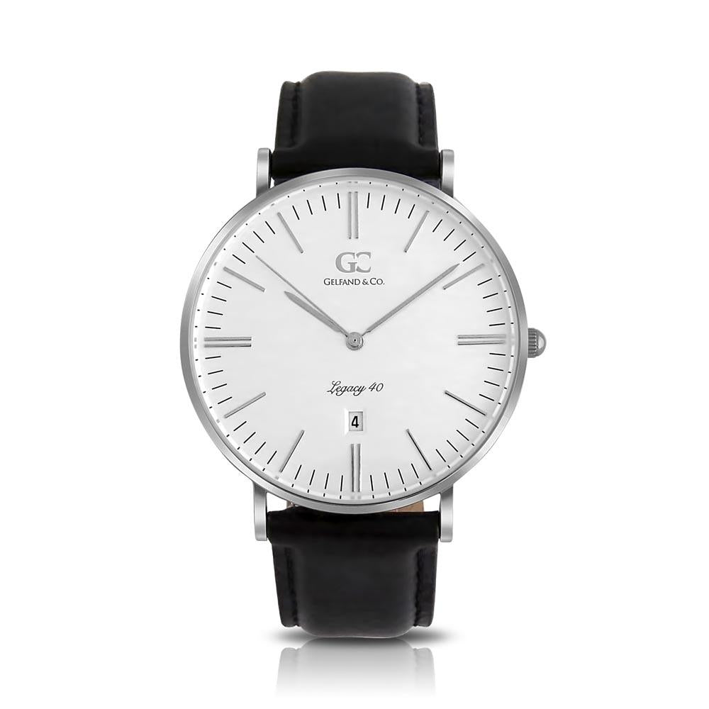 40mm Broadway TL14001 White Silver Black Leather Men's Watch