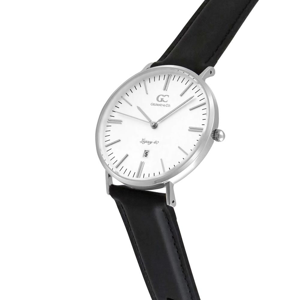 40mm Broadway TL14001 White Silver Black Leather Men's Watch