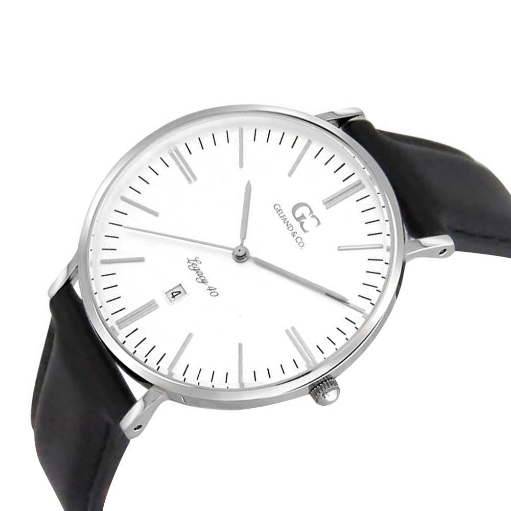 40mm Broadway TL14001 White Silver Black Leather Men's Watch