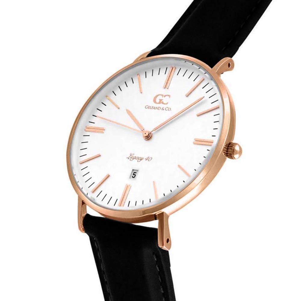 40mm Broadway TL14002 White Rose Gold Black Leather Men's Watch