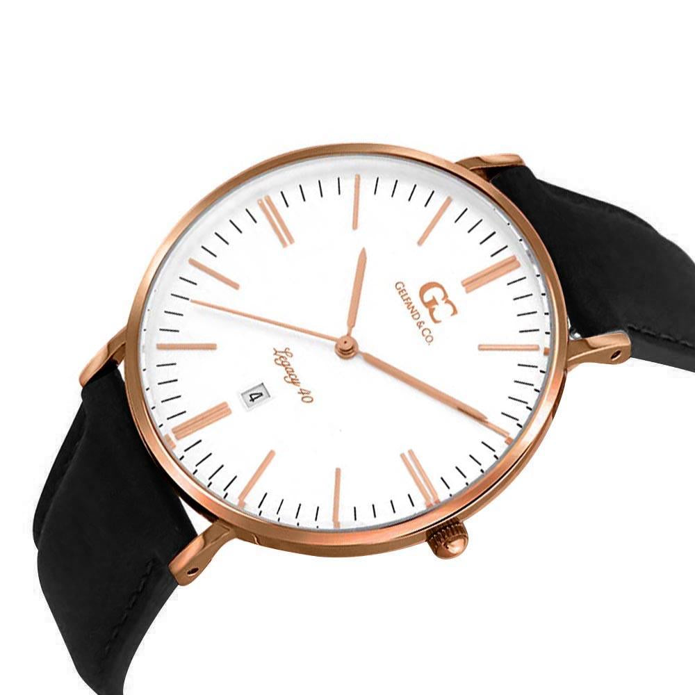 40mm Broadway TL14002 White Rose Gold Black Leather Men's Watch