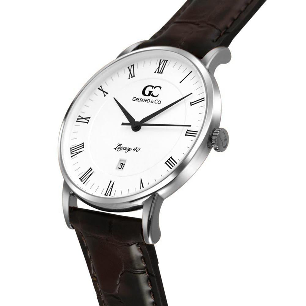 40mm Brookfield RN14011 White Silver Brown Crocodile Leather Men's Watch