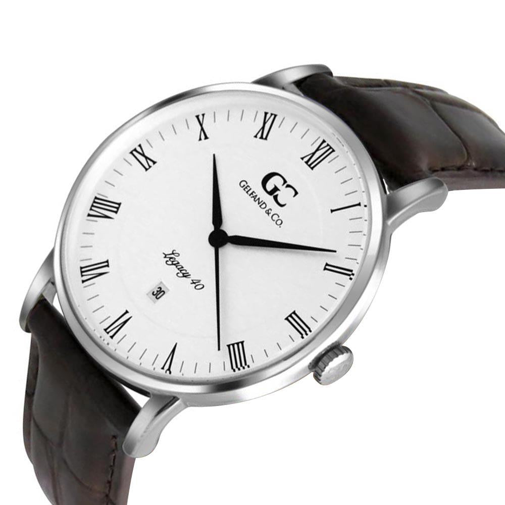 40mm Brookfield RN14011 White Silver Brown Crocodile Leather Men's Watch