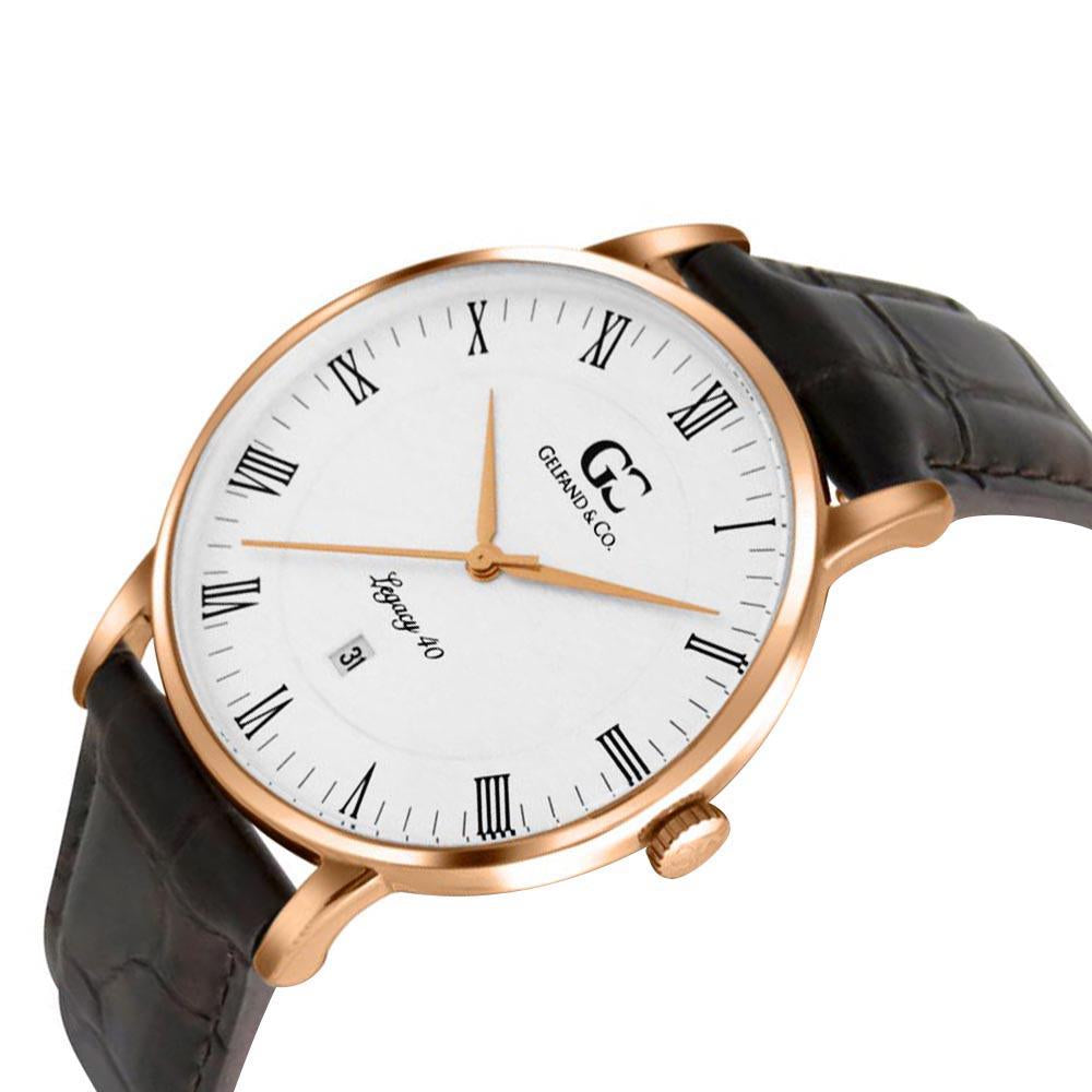 40mm Brookfield RN14012 White Rose Gold Brown Crocodile Leather Men's Watch