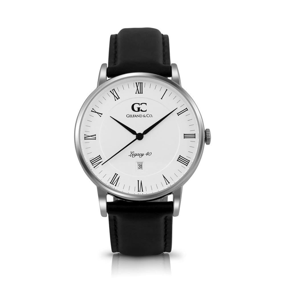 40mm Carnegie RN14001 White Silver Black Leather Men's Watch