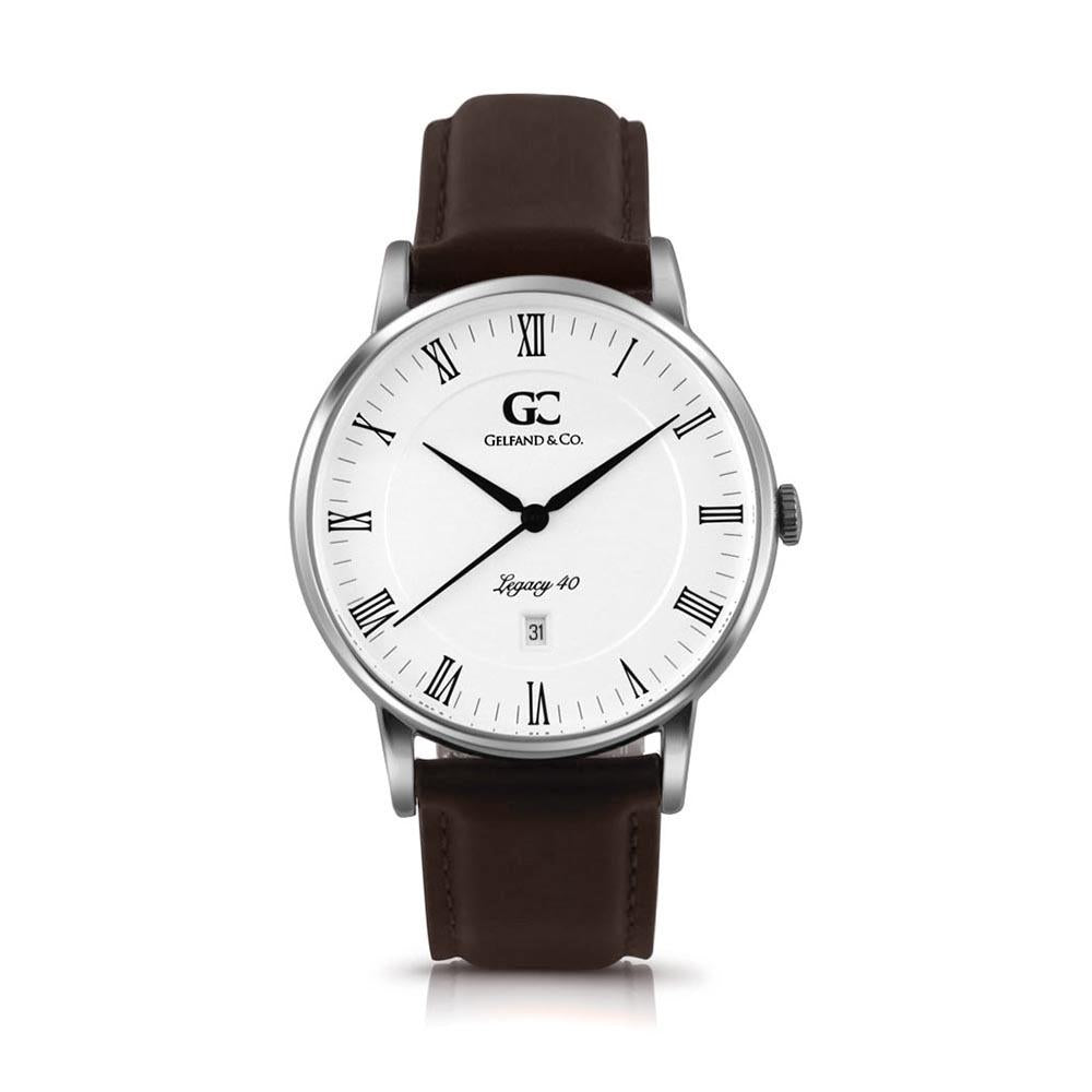 40mm Clarkson RN14009 White Silver Dark Brown Leather Men's Watch