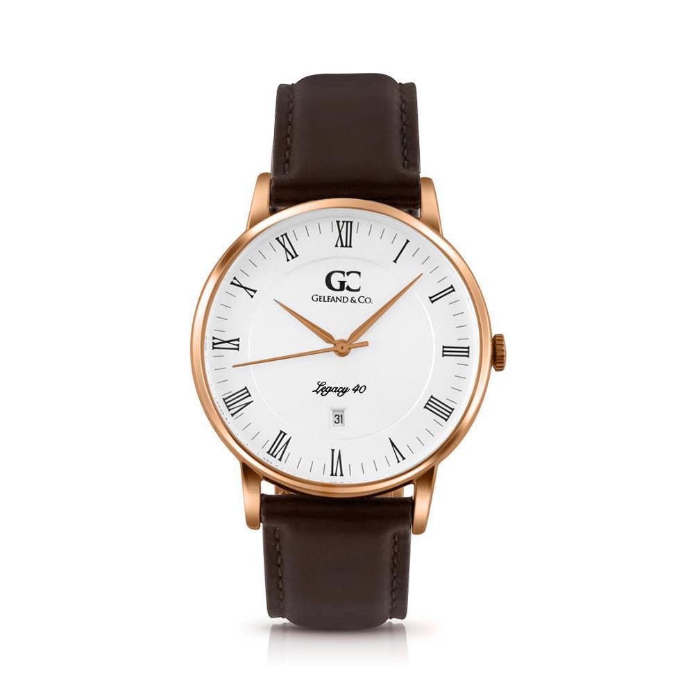 40mm Clarkson RN14010 White Rose Gold Dark Brown Leather Men's Watch