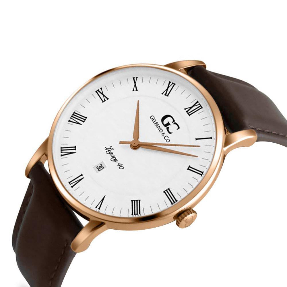 40mm Clarkson RN14010 White Rose Gold Dark Brown Leather Men's Watch
