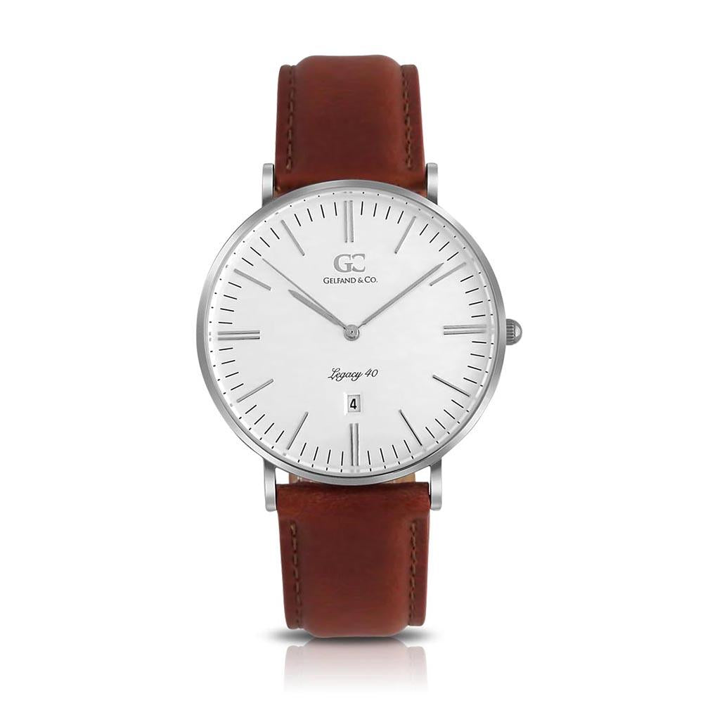 40mm Concord TL14007 White Silver Medium Brown Leather Men's Watch