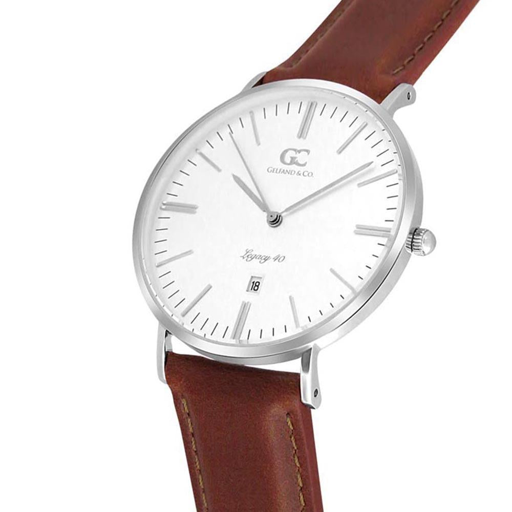 40mm Concord TL14007 White Silver Medium Brown Leather Men's Watch