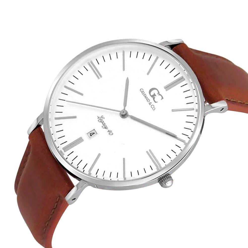 40mm Concord TL14007 White Silver Medium Brown Leather Men's Watch