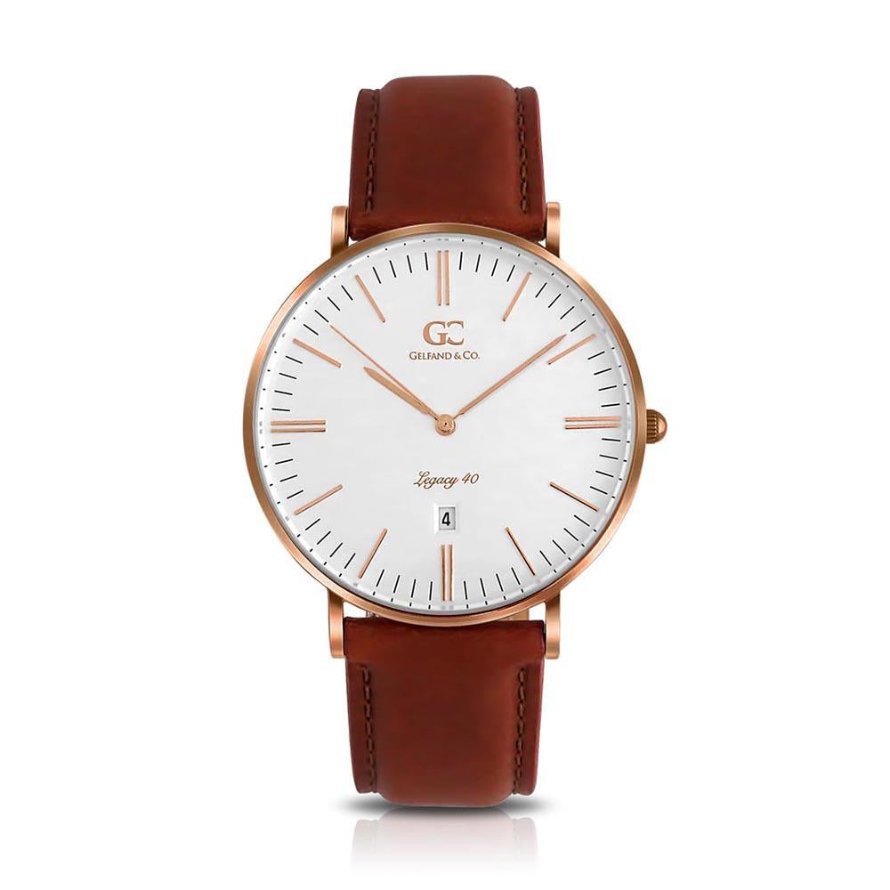 40mm Concord TL14008 White Rose Gold Medium Brown Leather Men's Watch
