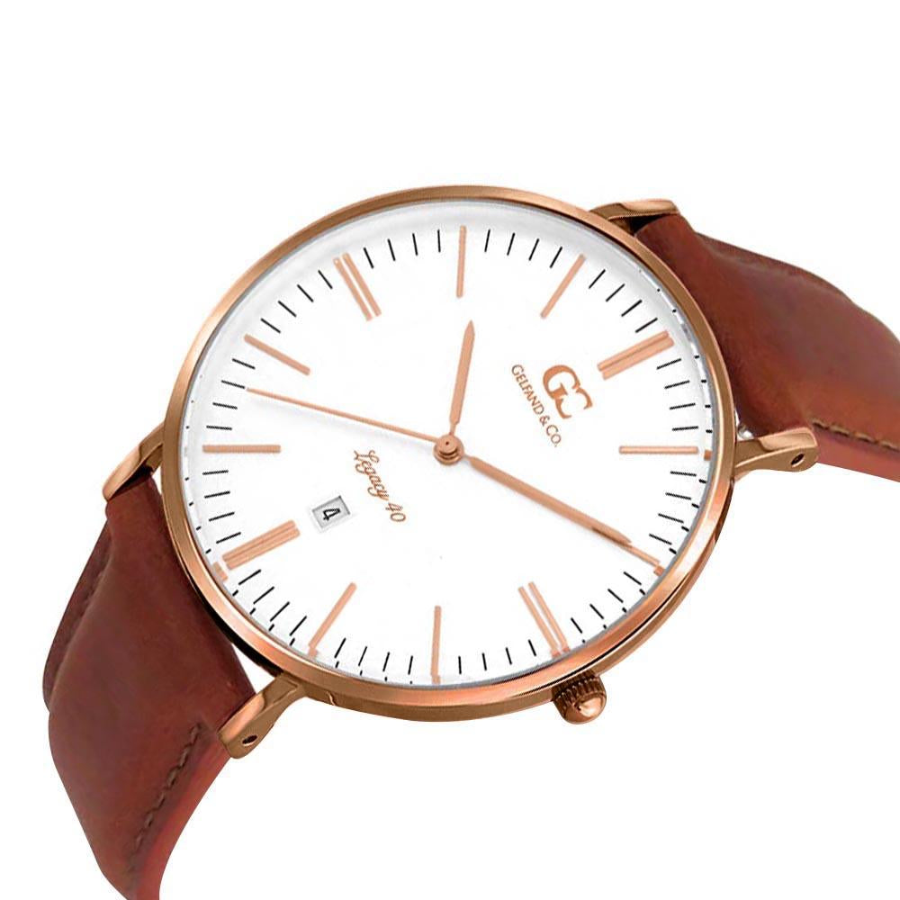 40mm Concord TL14008 White Rose Gold Medium Brown Leather Men's Watch
