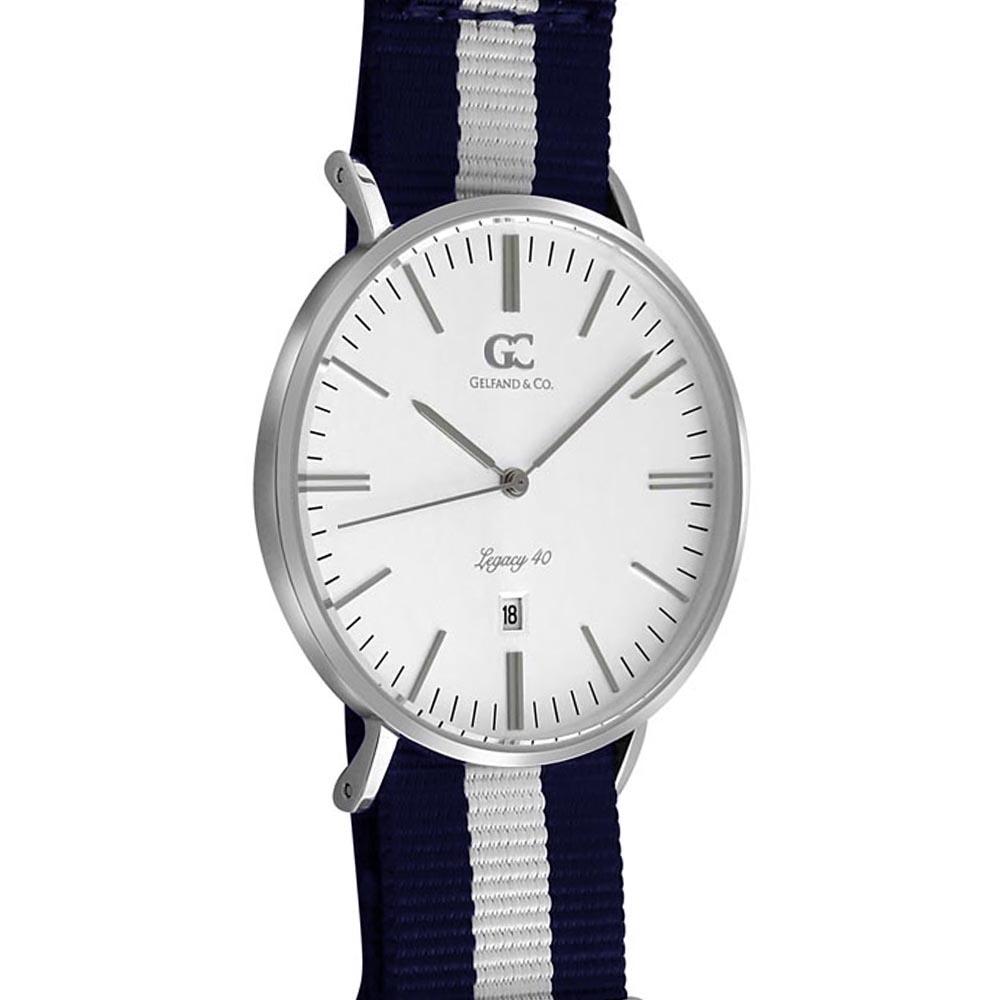 40mm Crosby TL14015 White Navy Blue Silver Nylon Nato Band Strap Men's Watch