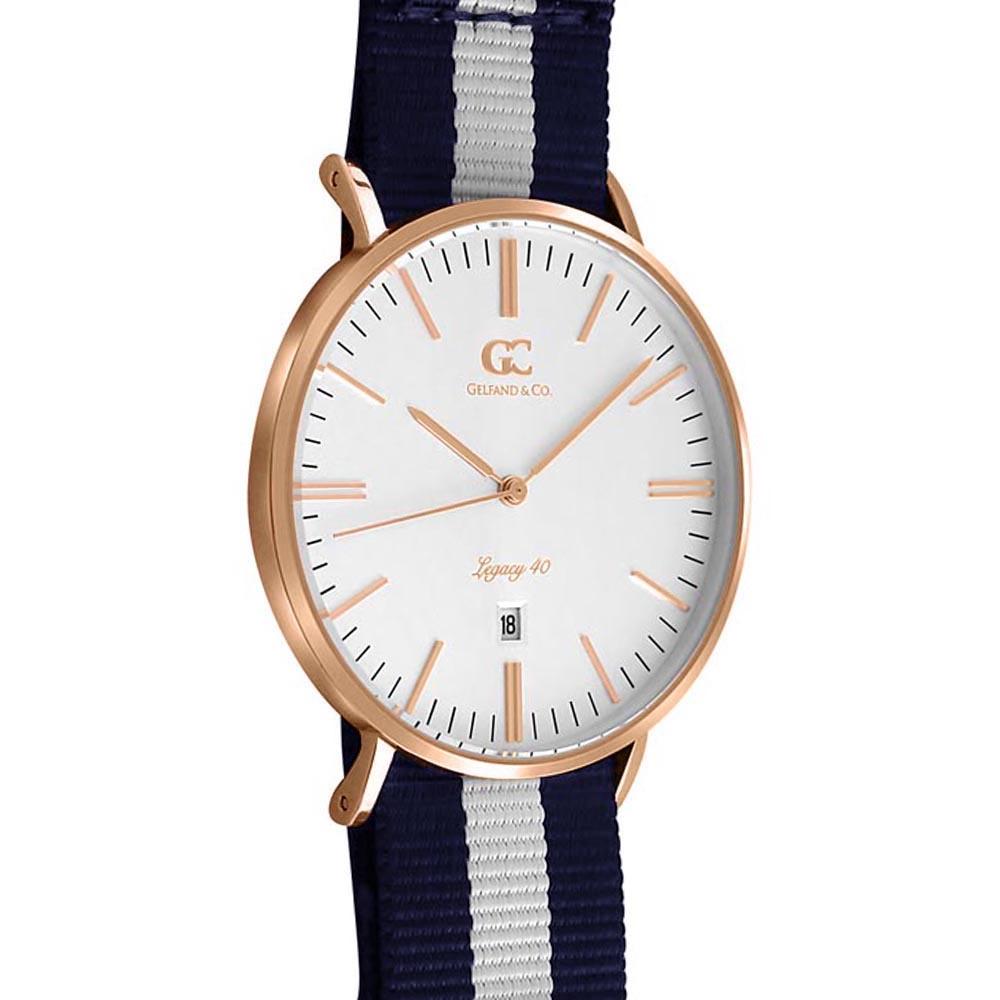 40mm Crosby TL14016 White Navy Blue Rose Gold Nylon Nato Band Strap Men's Watch