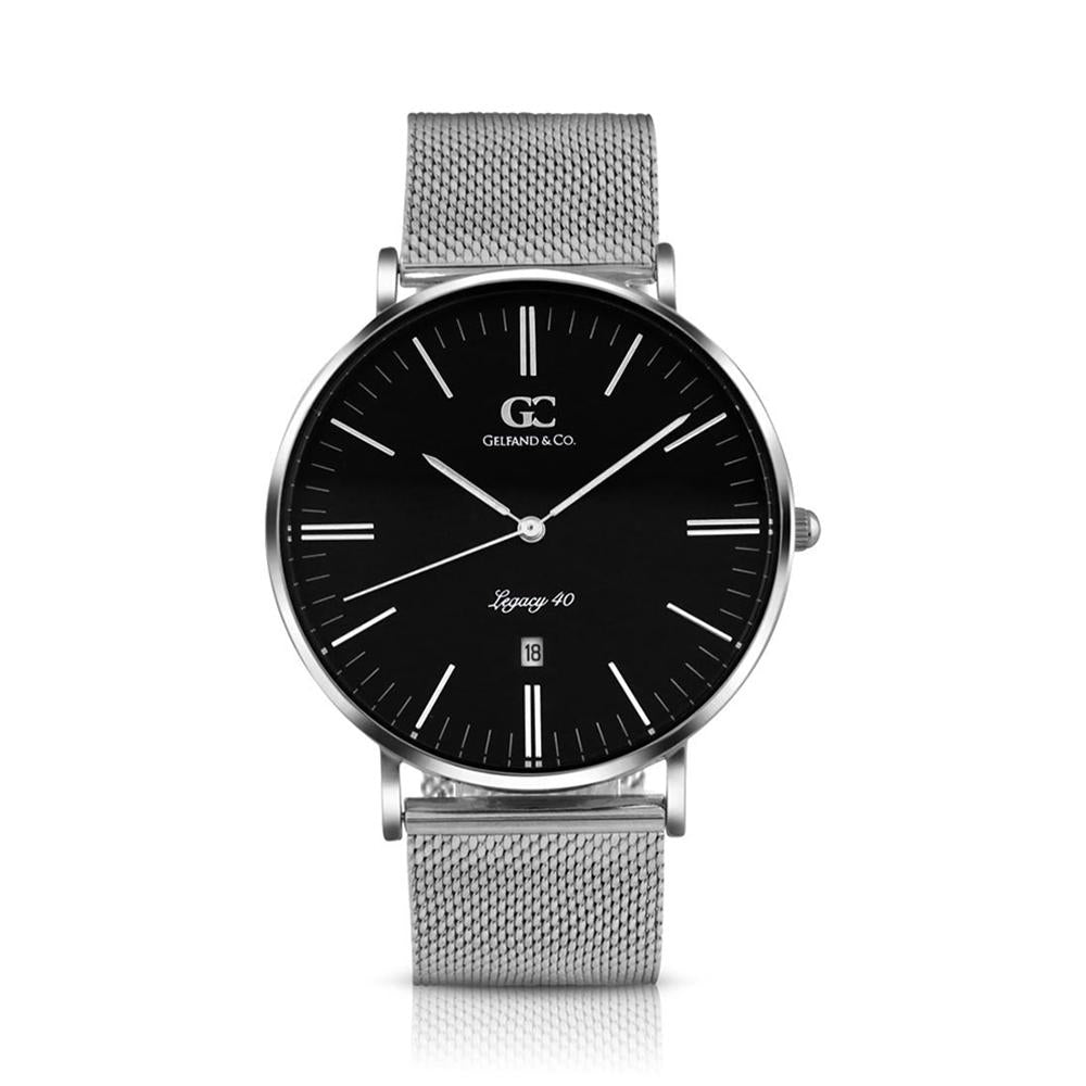 40mm Duane TL14023 Black Silver Mesh Band Strap Men's Watch