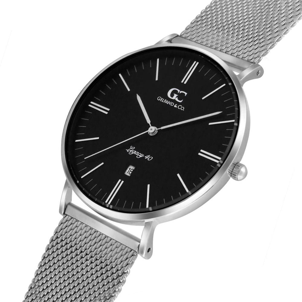 40mm Duane TL14023 Black Silver Mesh Band Strap Men's Watch