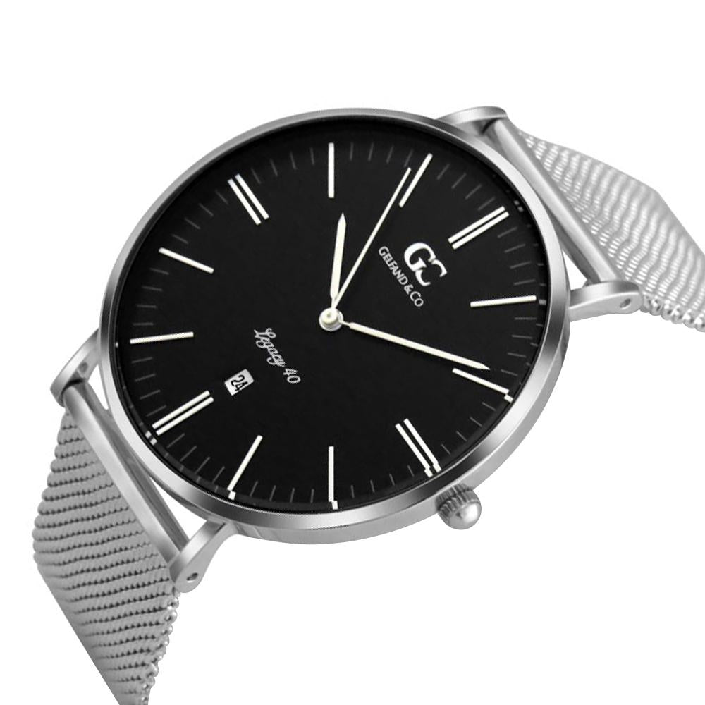 40mm Duane TL14023 Black Silver Mesh Band Strap Men's Watch