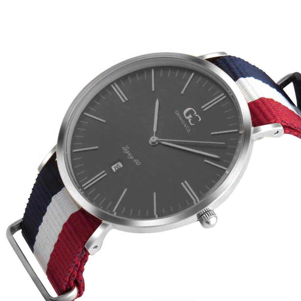 40mm Harrison TL14044 Grey Metallic Silver White Red Navy Blue Nylon Nato Band Strap Men's Watch