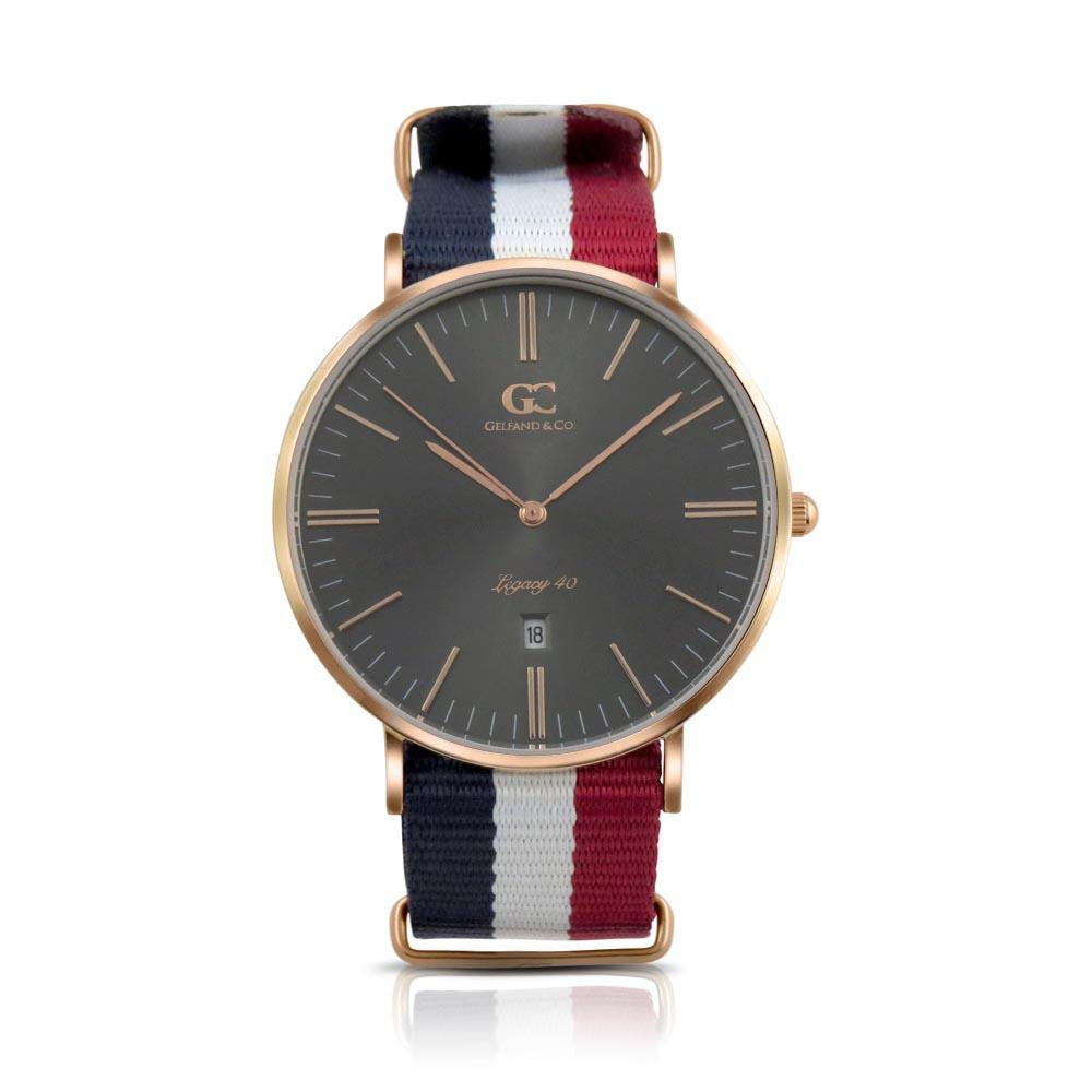 40mm Harrison TL14045 Grey Metallic Rose Gold White Red Navy Blue Nylon Nato Band Strap Men's Watch